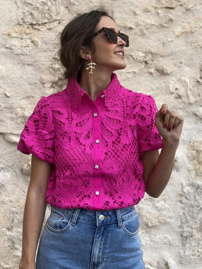 Bluse Mit Puffärmeln Und Knöpfen Elegantes Tägliches Lässiges Damen-oberteil - Rose