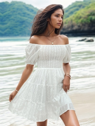 Damen-boho-kleid Trägerlos Bateau-ausschnitt Kurze Ärmel Mehrlagiges Strandkleid