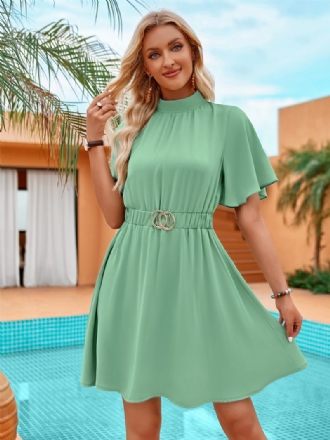 Lässiges Sommerkleid Für Damen Hoher Kragen Ringdetails Kurze Sommerkleider