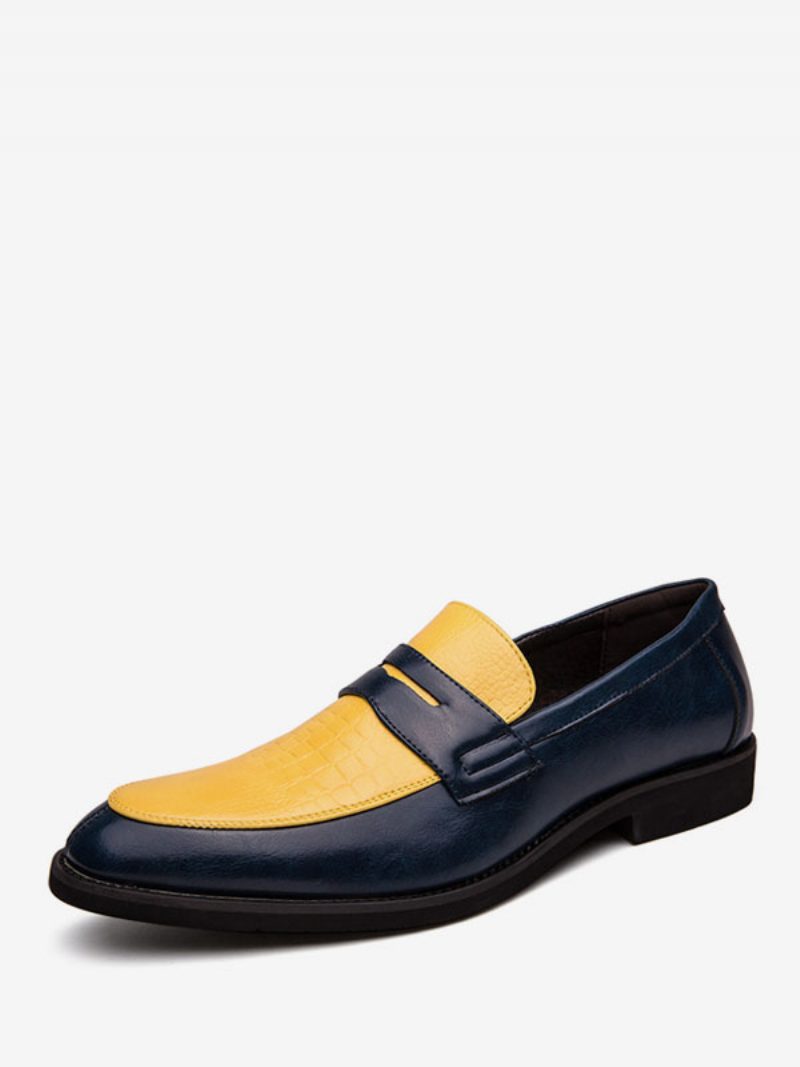 Blaue Penny-loafer Für Herren Mit Runder Zehenpartie Slip-on-schuhe Den Bräutigam - Gelb