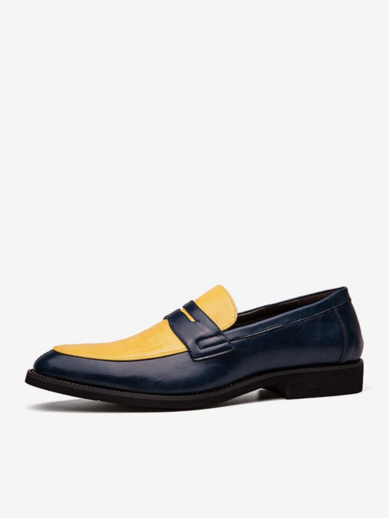 Blaue Penny-loafer Für Herren Mit Runder Zehenpartie Slip-on-schuhe Den Bräutigam - Gelb