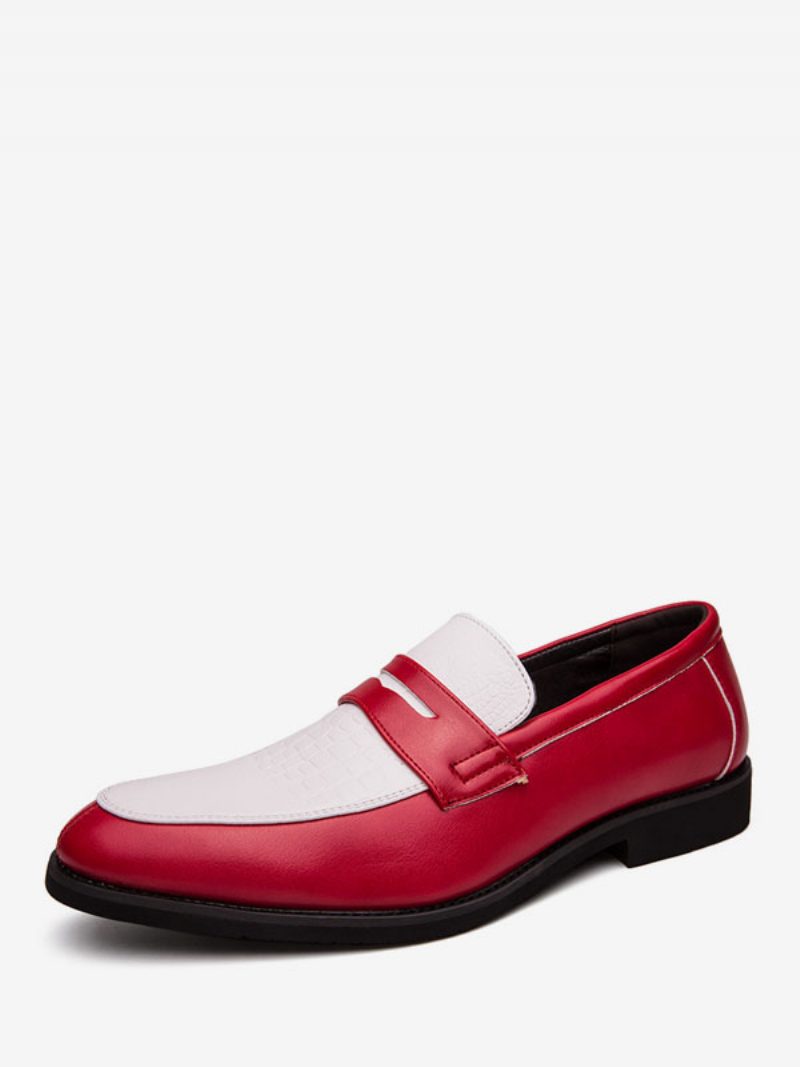 Blaue Penny-loafer Für Herren Mit Runder Zehenpartie Slip-on-schuhe Den Bräutigam - Rot