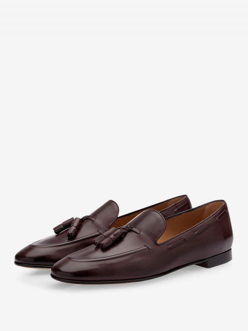 Braune Herren-loafer Mit Runder Zehenpartie Und Quasten Zum Hineinschlüpfen Für Das Kleid Den Bräutigam