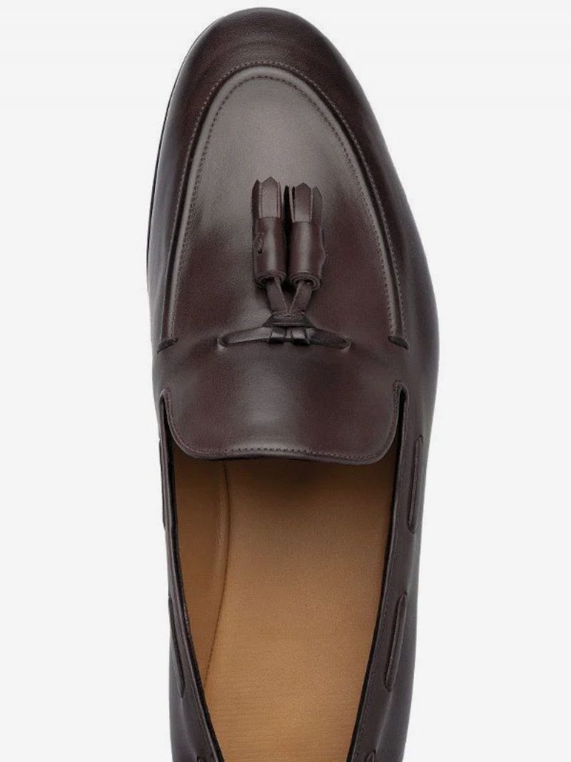 Braune Herren-loafer Mit Runder Zehenpartie Und Quasten Zum Hineinschlüpfen Für Das Kleid Den Bräutigam - Dunkelbraun