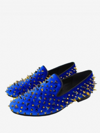 Goldene Spikes-loafer Für Herren Blauen Wildlederschuhen Abschlussball Party Und Hochzeit