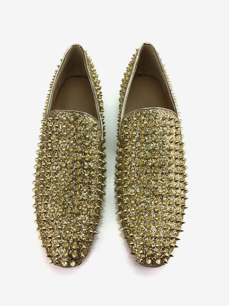 Goldglitzernde Spike-loafer Für Herren Zum Hineinschlüpfen Abschlussball Party Hochzeit