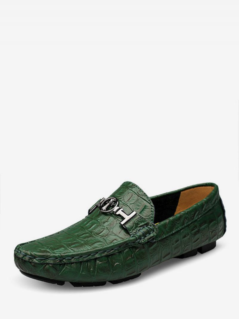 Grüne Herren-loafer-schuhe Mit Runder Zehenpartie Aus Leder Zum Fahren Von Penny-slip-on-schuhen