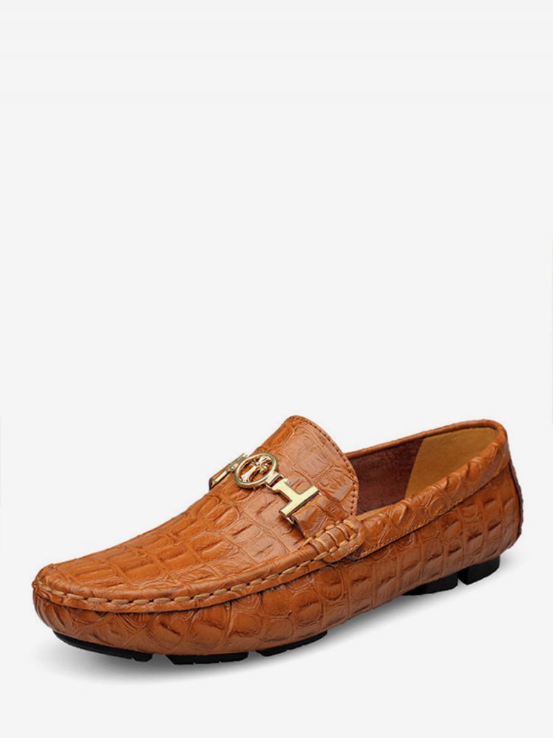 Grüne Herren-loafer-schuhe Mit Runder Zehenpartie Aus Leder Zum Fahren Von Penny-slip-on-schuhen - Hellbraun