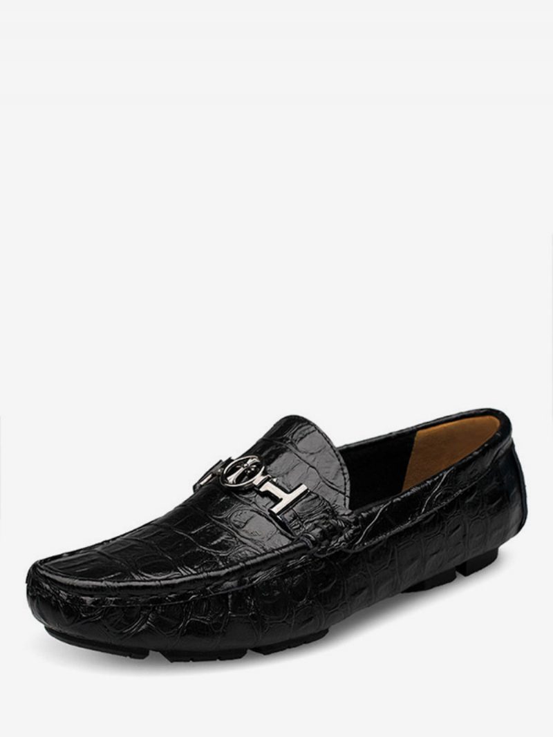 Grüne Herren-loafer-schuhe Mit Runder Zehenpartie Aus Leder Zum Fahren Von Penny-slip-on-schuhen - Schwarz