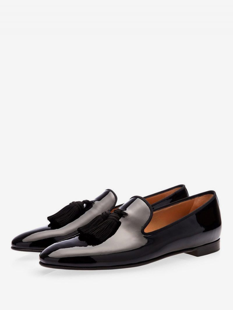 Herren-loafer Aus Lackleder Mit Quaste Und V-schnitt Schwarzen Schuhen Für Abschlussball Party Hochzeit