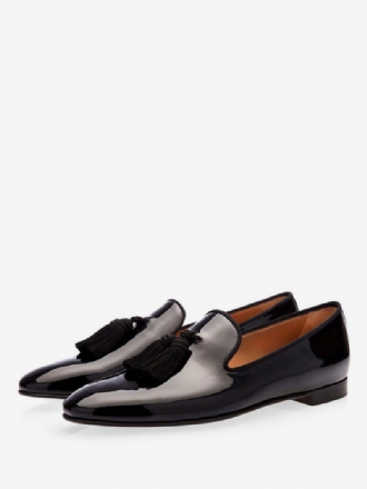 Herren-loafer Aus Lackleder Mit Quaste Und V-schnitt Schwarzen Schuhen Für Abschlussball Party Hochzeit