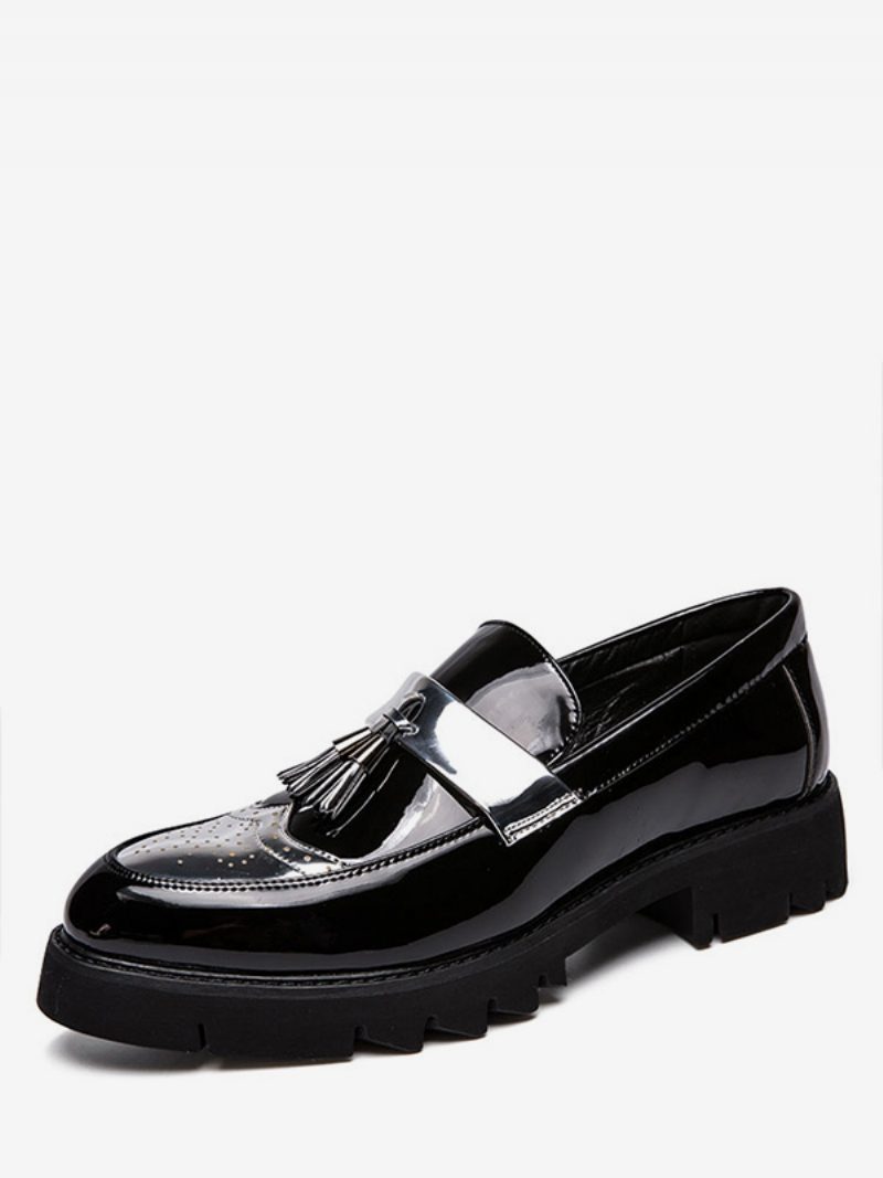 Herren-loafer-schuhe Aus Hellem Leder Mit Plateau-flügelspitze Und Quaste - Silber