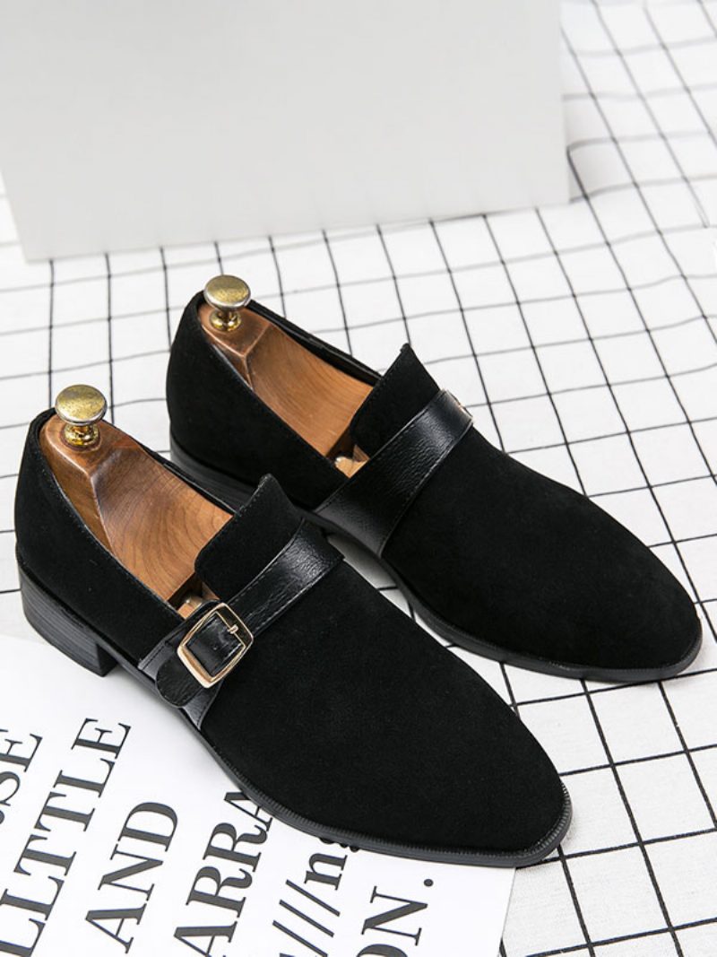 Herren-loafer-schuhe Aus Pu-leder Mit Monk-riemen-slipper - Schwarz