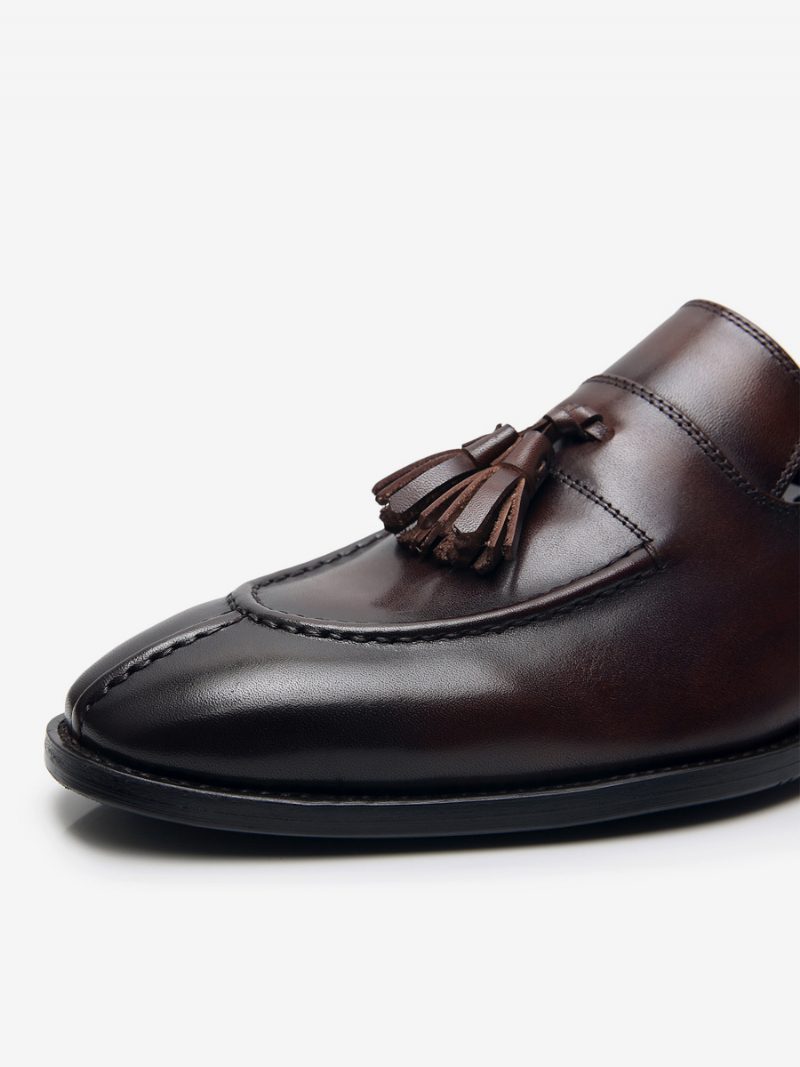 Herren-loafer-schuhe Aus Rindsleder Zum Hineinschlüpfen Mit Quasten Für Den Abschlussball Und Hochzeit - Kaffeebraun