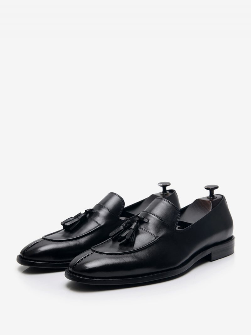 Herren-loafer-schuhe Aus Rindsleder Zum Hineinschlüpfen Mit Quasten Für Den Abschlussball Und Hochzeit - Schwarz