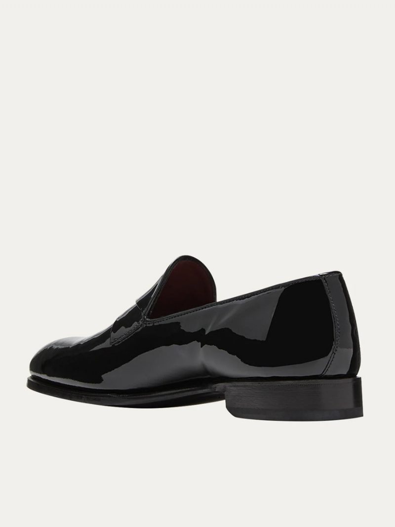 Herren-loafer-schuhe Aus Schwarzem Glänzendem Lackleder Für Abschlussball Party Hochzeit Bräutigam - Schwarz