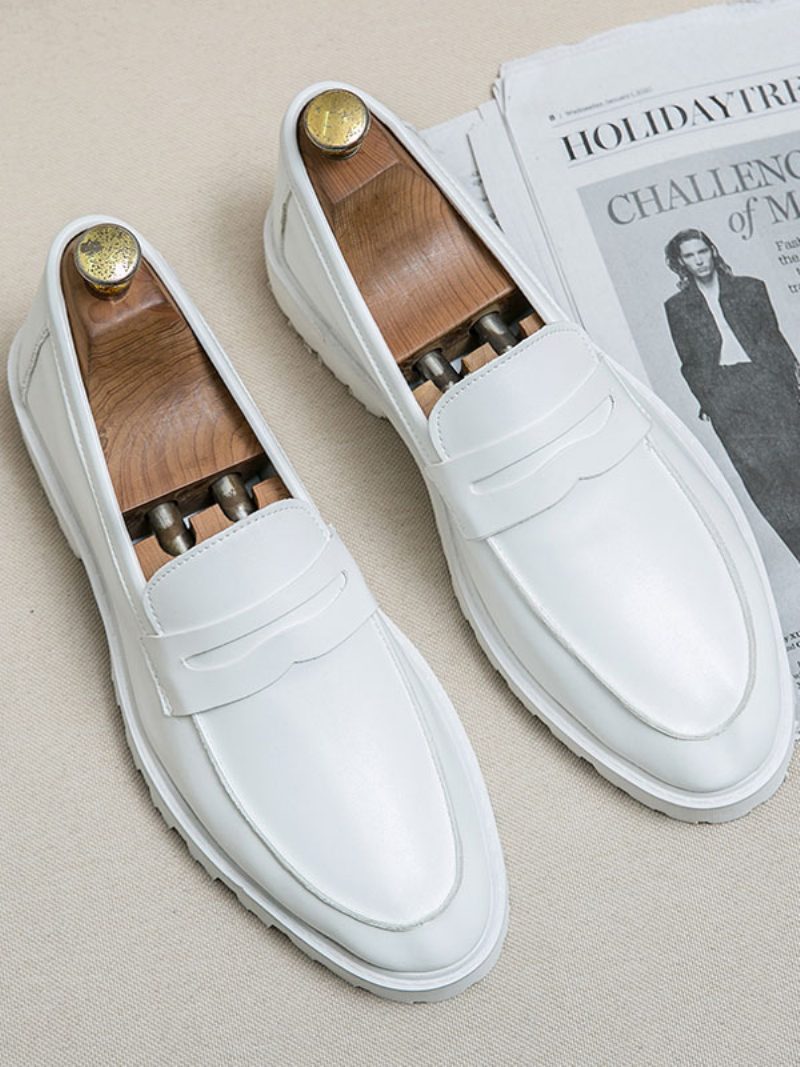 Herren-loafer-schuhe Gemütliche Slip-on-schuhe Aus Pu-leder Mit Monk-riemen - Weiß