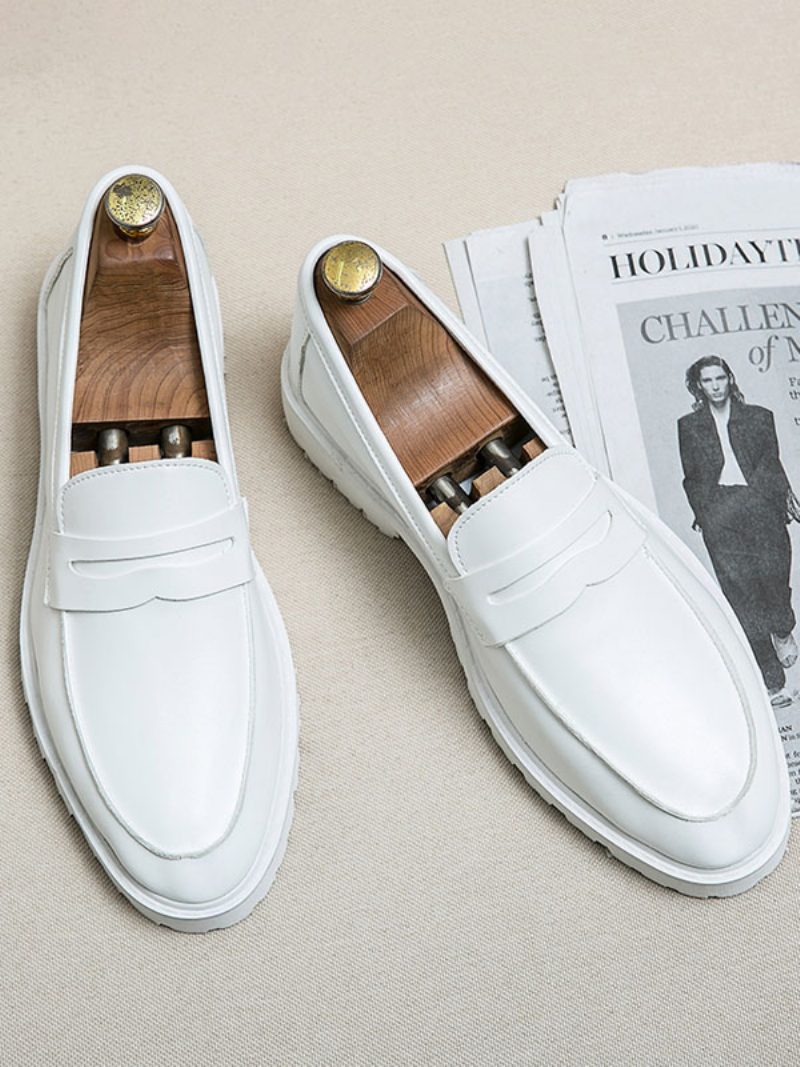 Herren-loafer-schuhe Gemütliche Slip-on-schuhe Aus Pu-leder Mit Monk-riemen - Weiß