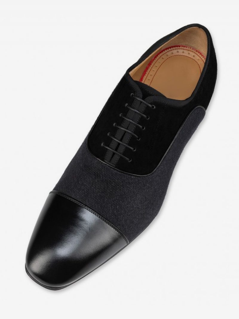 Herren-loafer-schuhe Mit Runder Spitze Pu-leder Oxford-schuhe Für Hochzeit Und Abschlussball - Schwarz