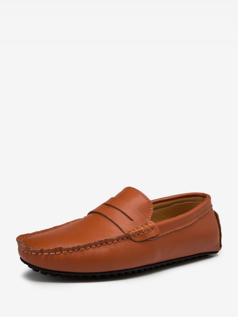 Herren-loafer-schuhe Slip-on-mönchsriemen Runde Zehenpartie Pu-leder Fahrschuhe - Kaffeebraun