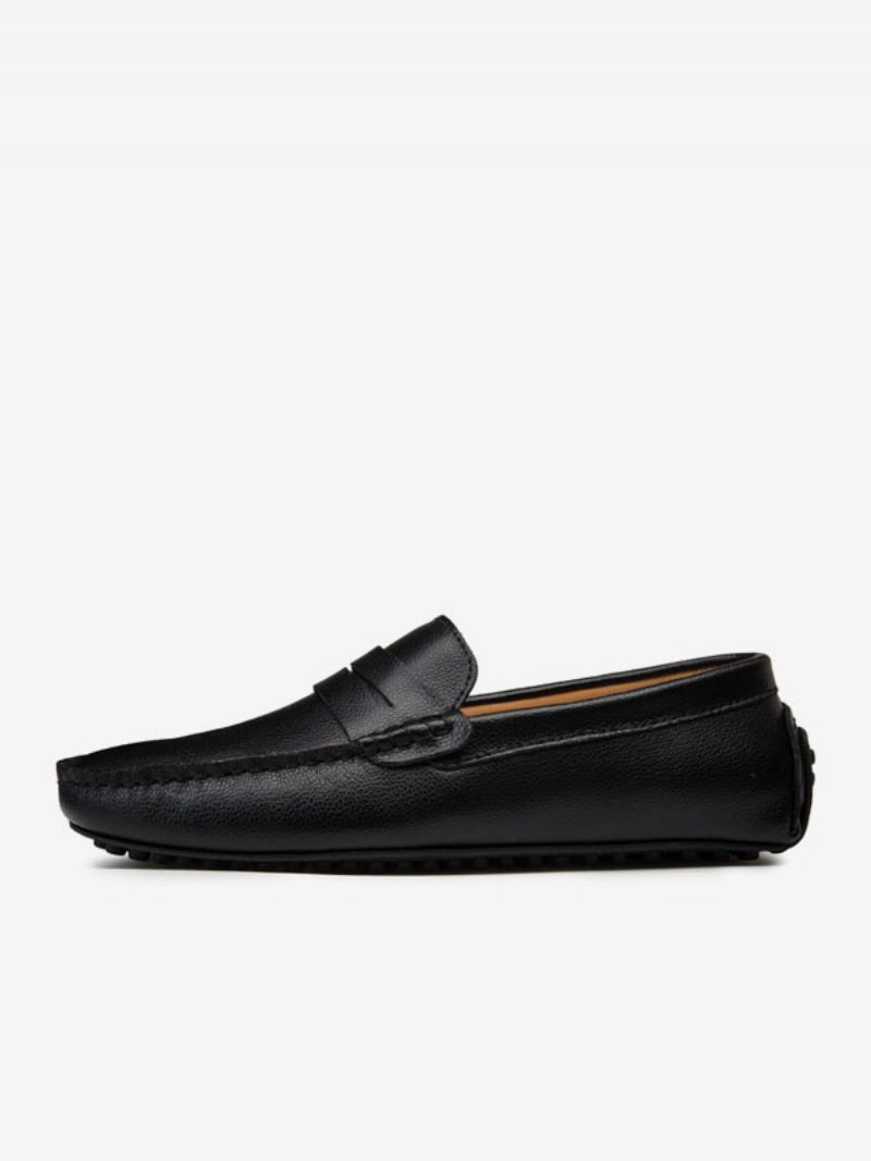 Herren-loafer-schuhe Slip-on-mönchsriemen Runde Zehenpartie Pu-leder Fahrschuhe - Schwarz