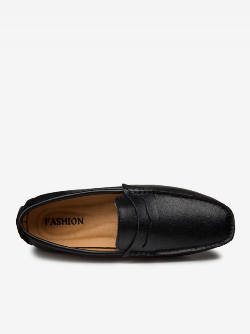 Herren-loafer-schuhe Slip-on-mönchsriemen Runde Zehenpartie Pu-leder Fahrschuhe - Schwarz