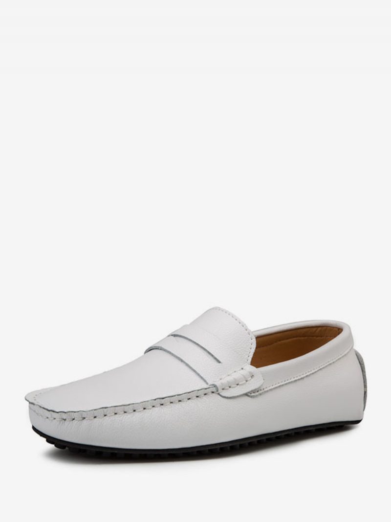 Herren-loafer-schuhe Slip-on-mönchsriemen Runde Zehenpartie Pu-leder Fahrschuhe - Weiß