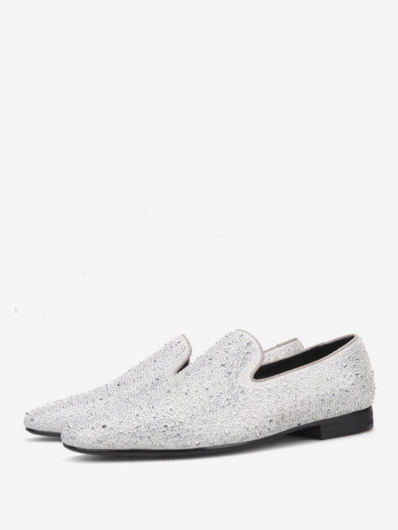 Herren-loafer-schuhe Wildleder Kaltweiß Kristall-strasssteine Slip-on-schuhe Für Abschlussball Party Hochzeit