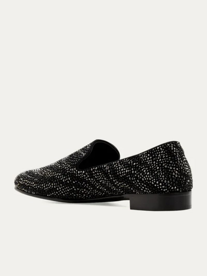 Herren-loafer-schuhe Wildleder Schwarz Kristall-strasssteine Slipper Slip-on Abschlussball Party Hochzeit - Schwarz