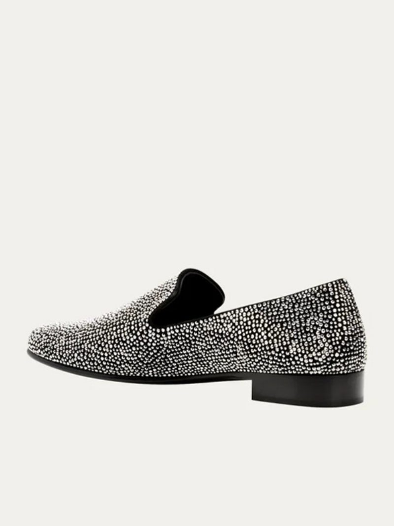 Herren-loafer-schuhe Wildleder Silber Kristall-strasssteine Slipper Slip-on Abschlussball Party Hochzeit - Schwarz