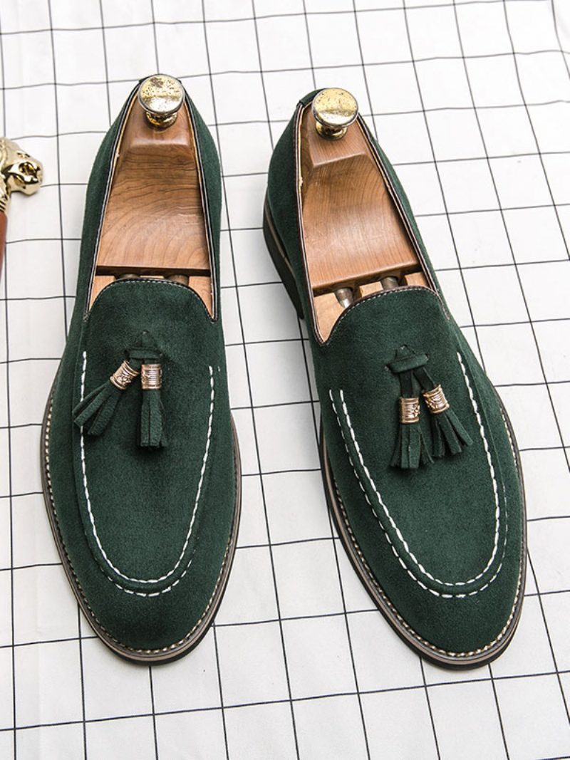 Herren-loafer-schuhe Zum Hineinschlüpfen Mit Bommeln Und Runder Spitze Aus Pu-leder - Grün