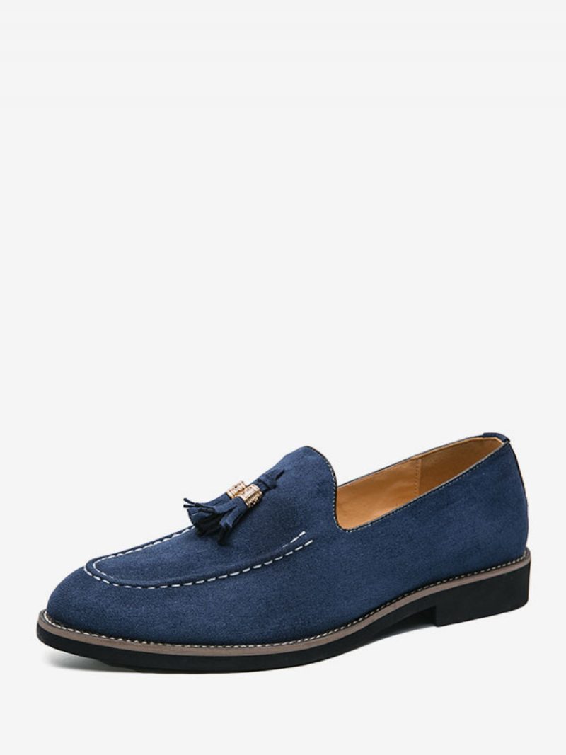 Herren-loafer-schuhe Zum Hineinschlüpfen Mit Bommeln Und Runder Spitze Aus Pu-leder - Blau