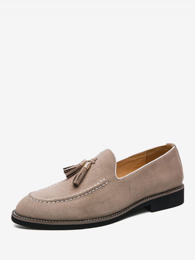 Herren-loafer-schuhe Zum Hineinschlüpfen Mit Bommeln Und Runder Spitze Aus Pu-leder - Beige