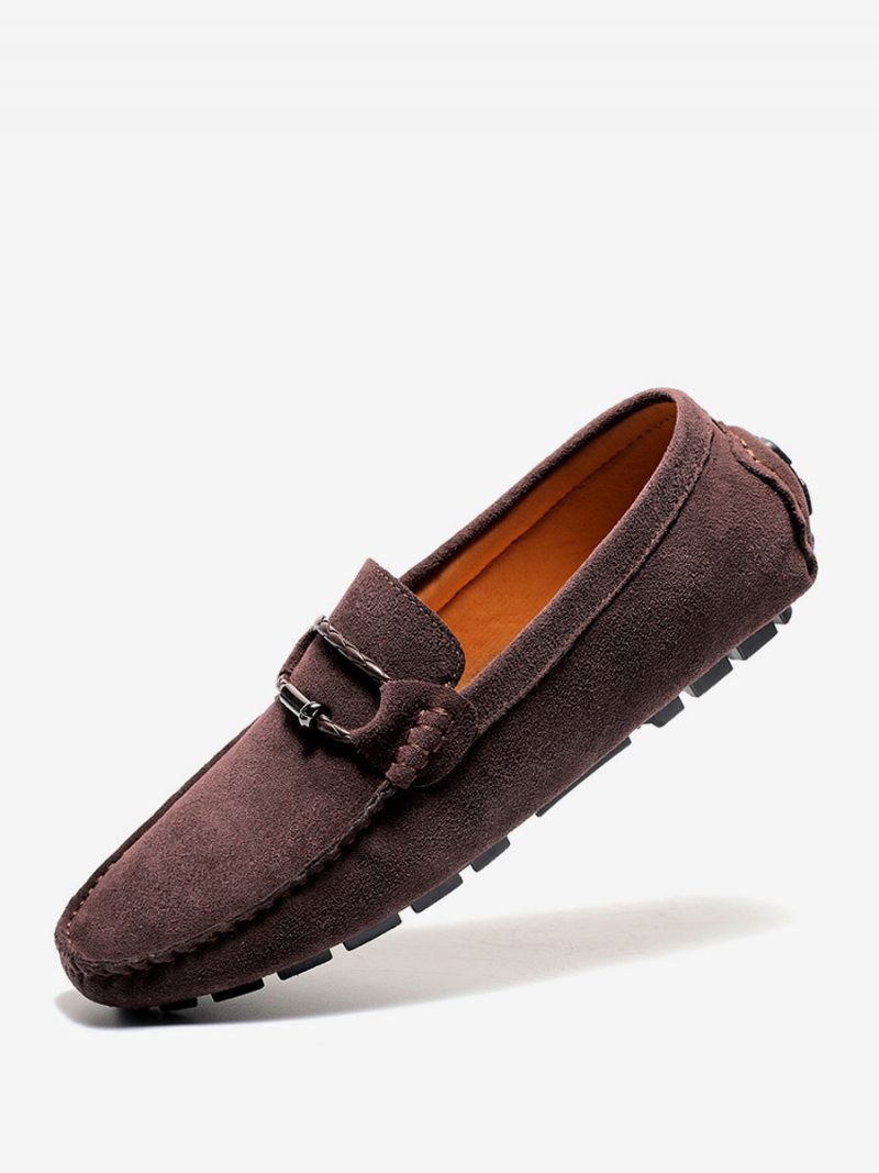 Herren-loafer-schuhe Zum Hineinschlüpfen Mit Metalldetails Und Runder Zehenpartie - Kaffeebraun