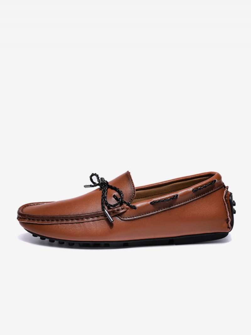 Herren-loafer-schuhe Zum Hineinschlüpfen Mit Runder Zehenpartie Aus Pu-leder - Kaffeebraun