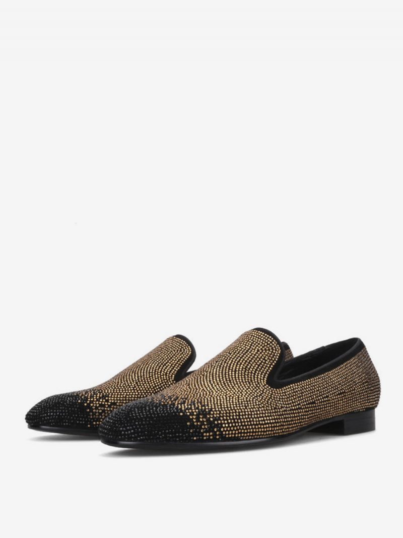 Herren-loafer Schwarz Und Silber Kristall-strasssteine Slipper Runde Zehenpartie Wildleder-obermaterial Abschlussball Party Hochzeit - Tiefes Hellgelb