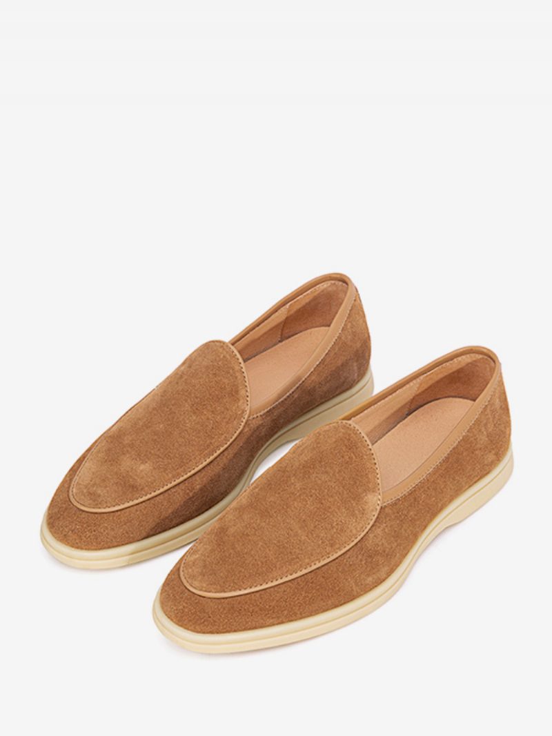 Herren-loafer-slip-on-schuhe Aus Rindsleder Mit Runder Zehenpartie - Kaffeebraun