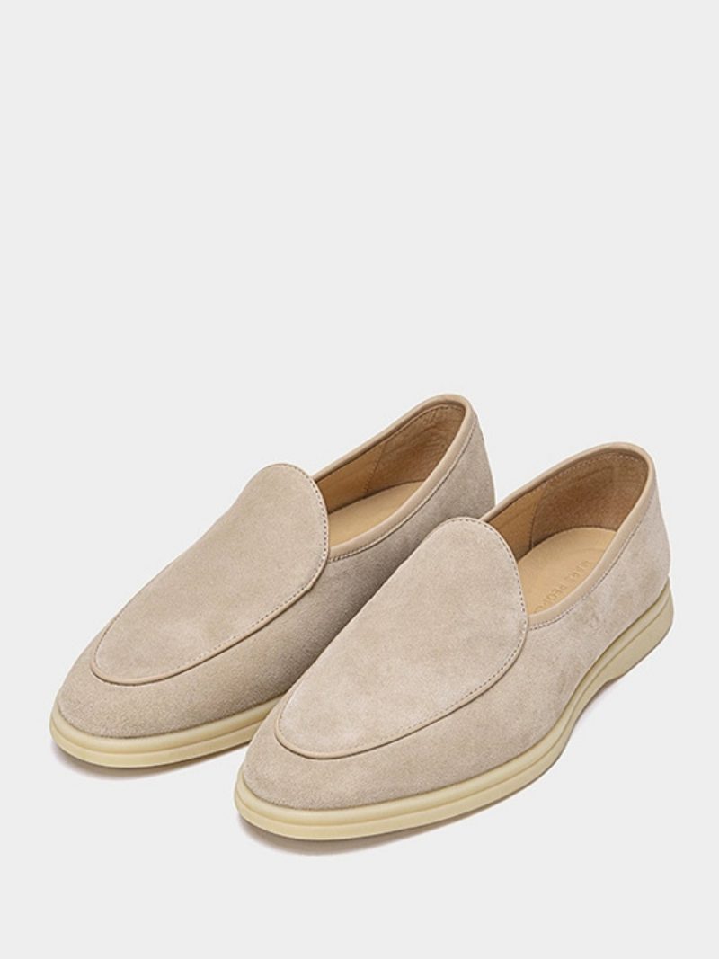 Herren-loafer-slip-on-schuhe Aus Rindsleder Mit Runder Zehenpartie - Beige