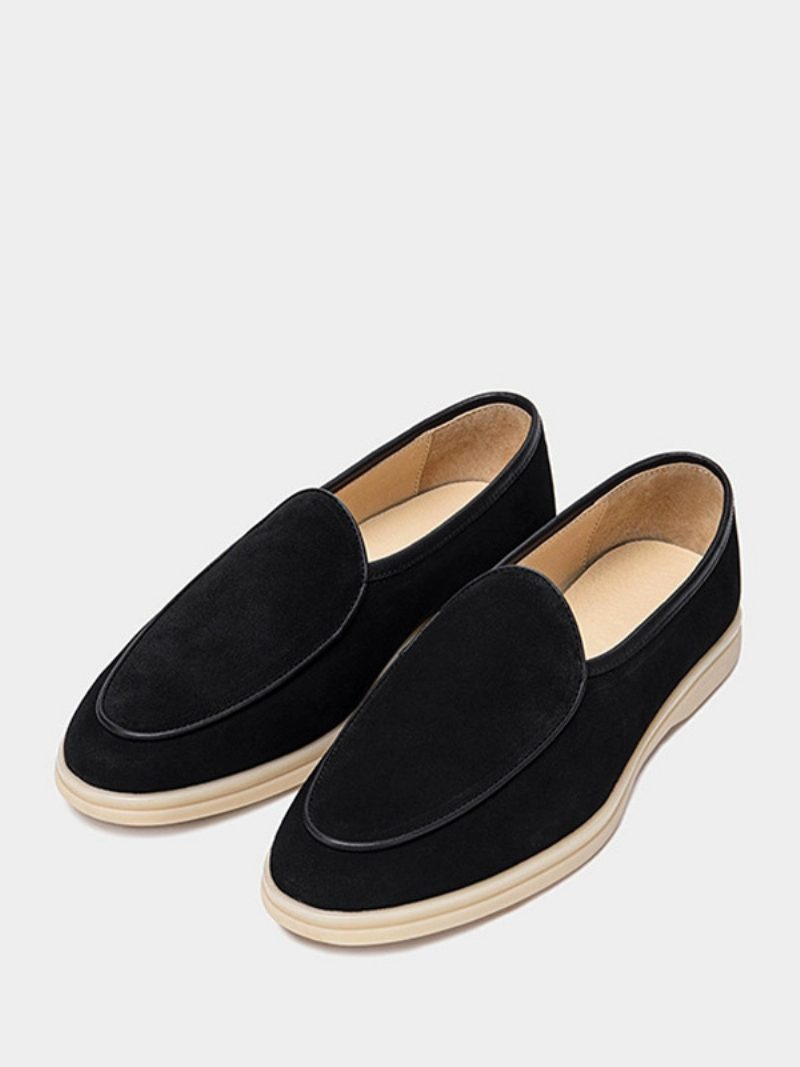 Herren-loafer-slip-on-schuhe Aus Rindsleder Mit Runder Zehenpartie - Schwarz