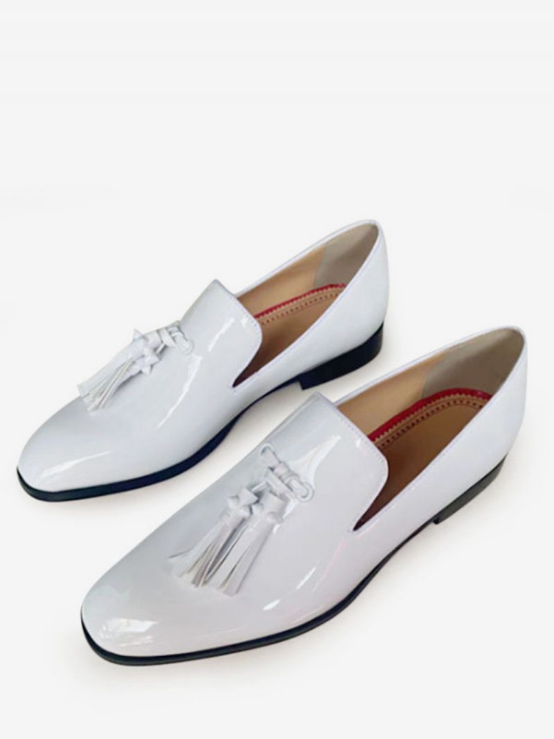 Herren-müßiggänger Slip-on-quaste Lackleder Quadratische Zehenpartie Abschlussball Party Hochzeit - Weiß