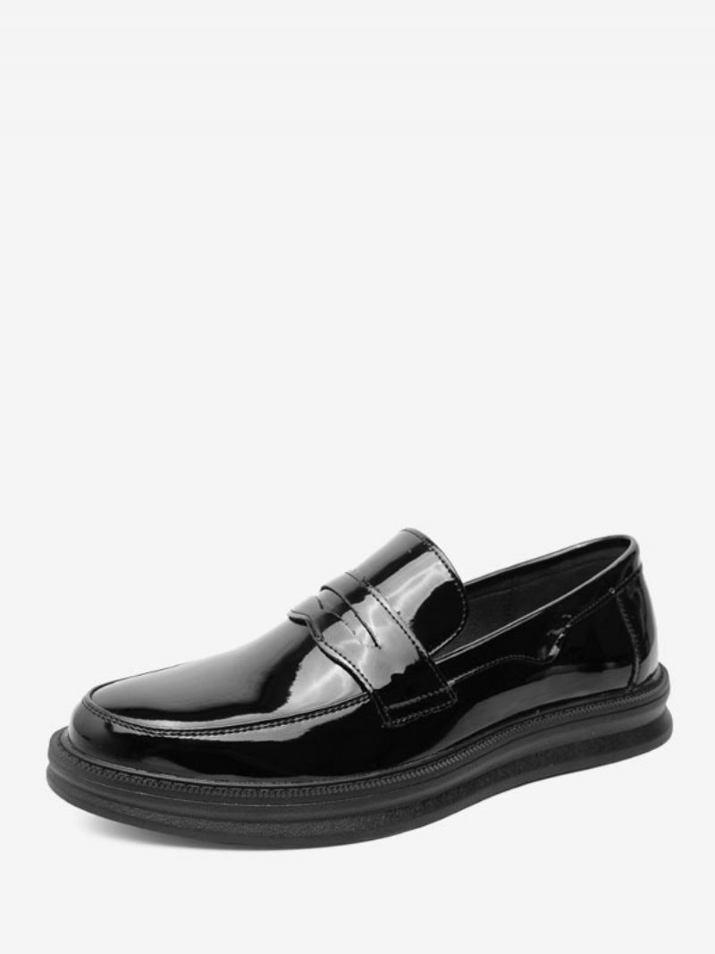 Herren-penny-loafer Weiße Slip-on-schuhe Mit Runder Zehenpartie - Schwarz