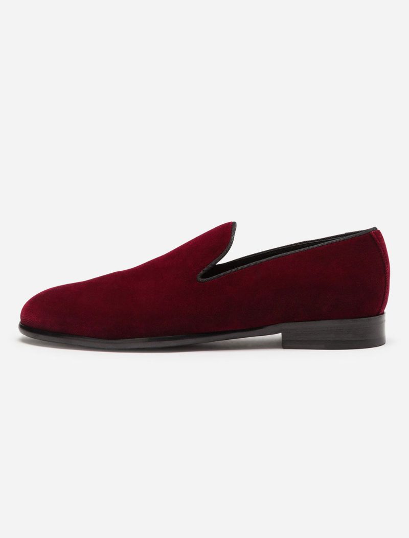 Herren-slipper Aus Rotem Samt Loafer Abschlussball Hochzeitsschuhe Runde Zehen Slip-on-schuhe - Burgund