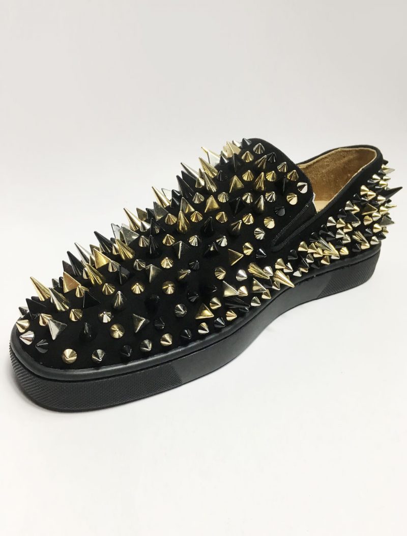 Herren-slipper Aus Schwarzem Wildleder Mit Spikes - Schwarz