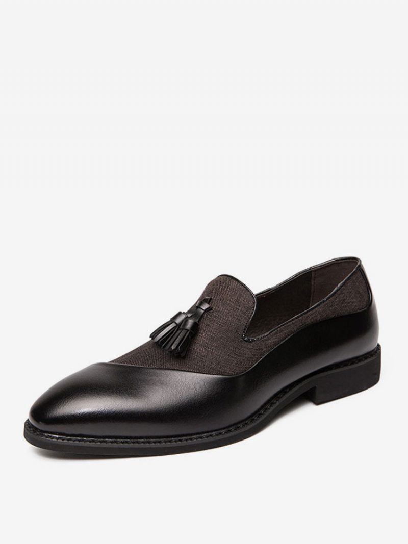 Herren-slipper Aus Segeltuch Für Abschlussball Party Hochzeit Schuhe Slip-on Mit Quaste - Schwarz