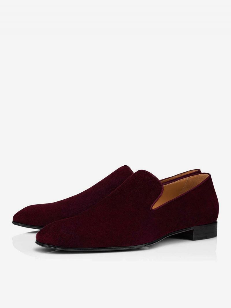 Herren-slipper Aus Wildlederimitat Für Abschlussball Party Hochzeit Slip-on Quadratische Zehenpartie Wildleder - Burgund