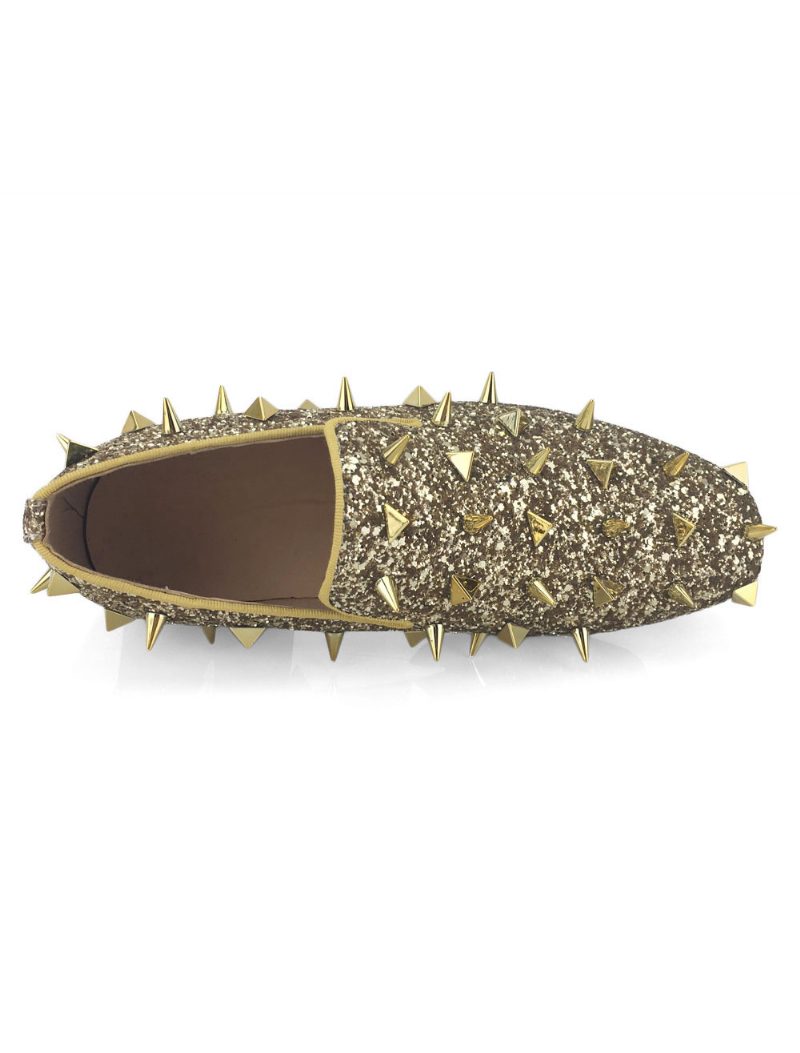 Herren-slipper Mit Goldfarbenen Glitzer-spikes Zum Hineinschlüpfen Für Ballkleid Abschlussball Party Hochzeit - Gelb