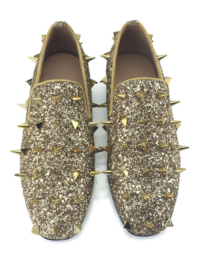 Herren-slipper Mit Goldfarbenen Glitzer-spikes Zum Hineinschlüpfen Für Ballkleid Abschlussball Party Hochzeit - Gelb