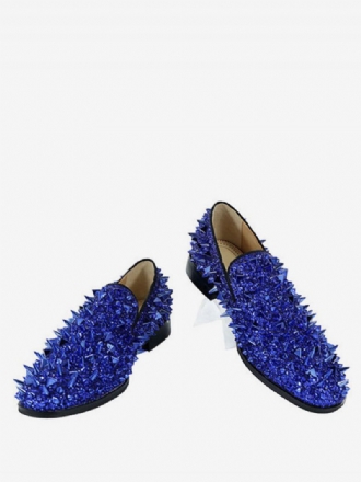 Herren-slipper Mit Spikes Glitzernd Blau Runde Zehenpartie Abschlussball Party Hochzeit