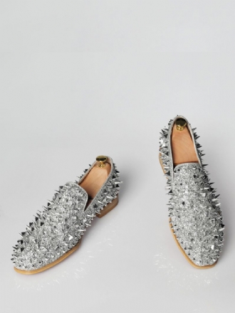 Herren-slipper Mit Spikes Silberfarben Nieten Für Abschlussball Party Hochzeit