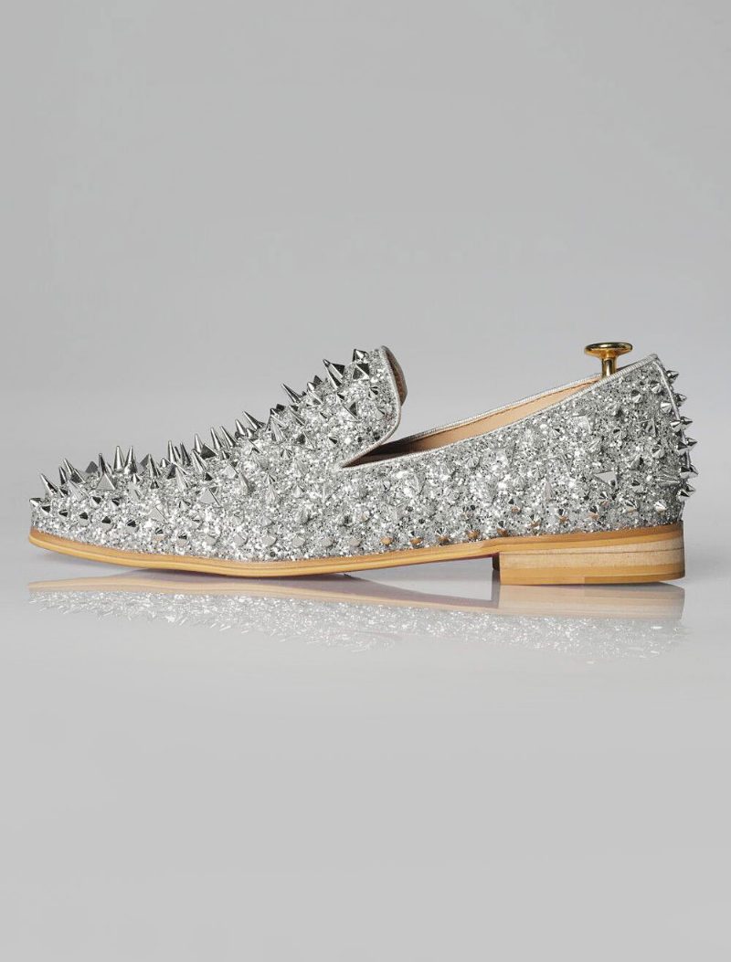 Herren-slipper Mit Spikes Silberfarben Nieten Für Abschlussball Party Hochzeit - Silber